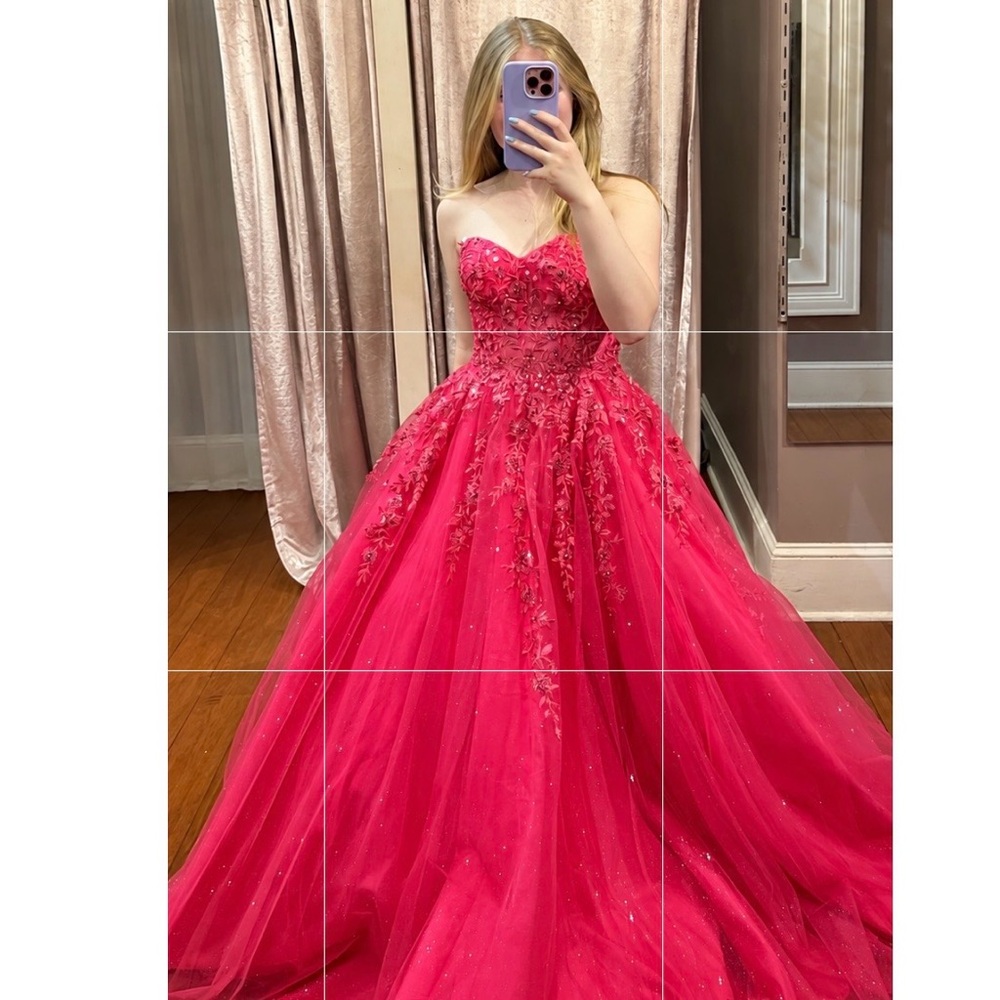 Jovani Pink Fuschia Embellished Tulle Ball Gown, Prom Dress - Size 2